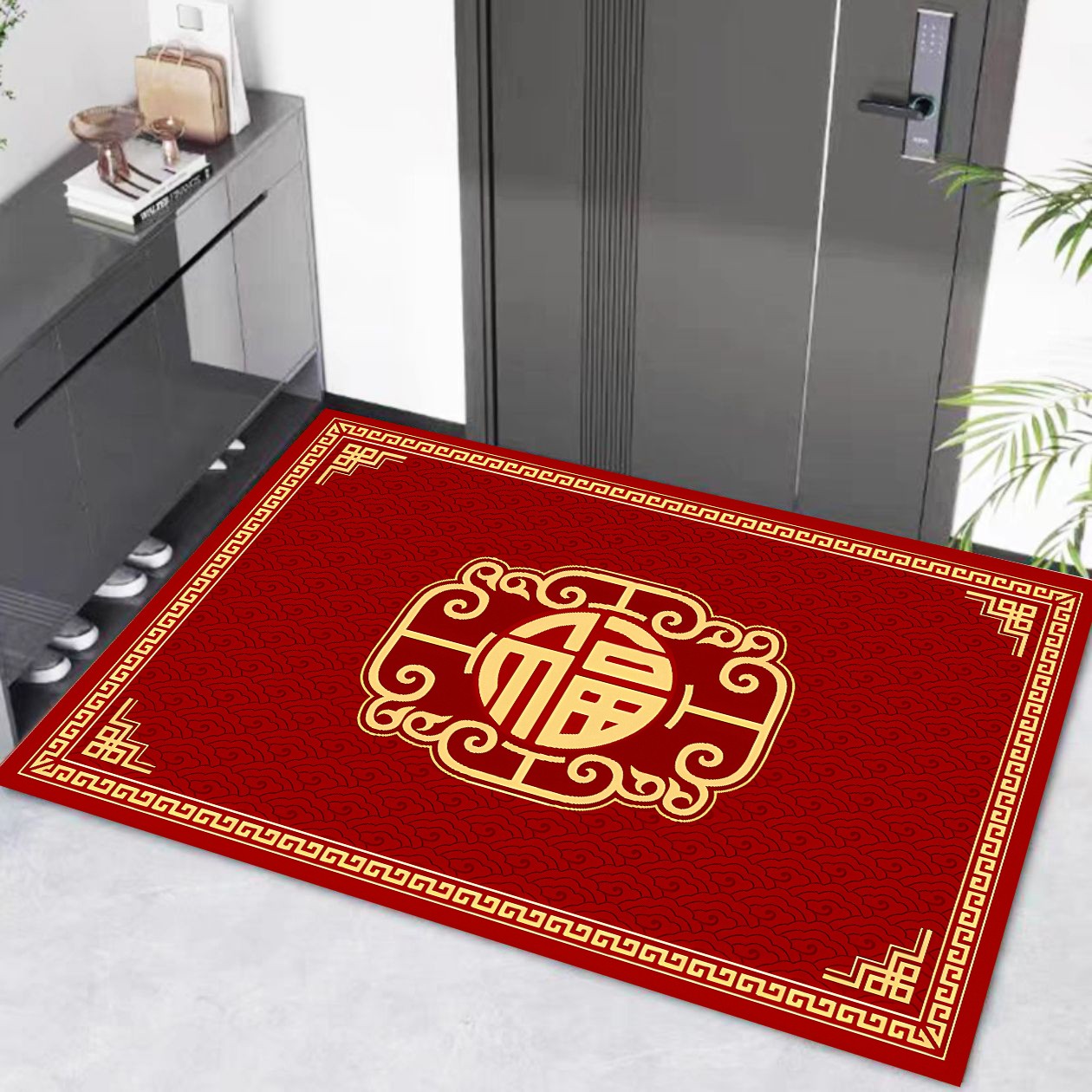 2025新年地垫红色福字入户门垫门口进门家用门外蹭土脚垫防滑耐用