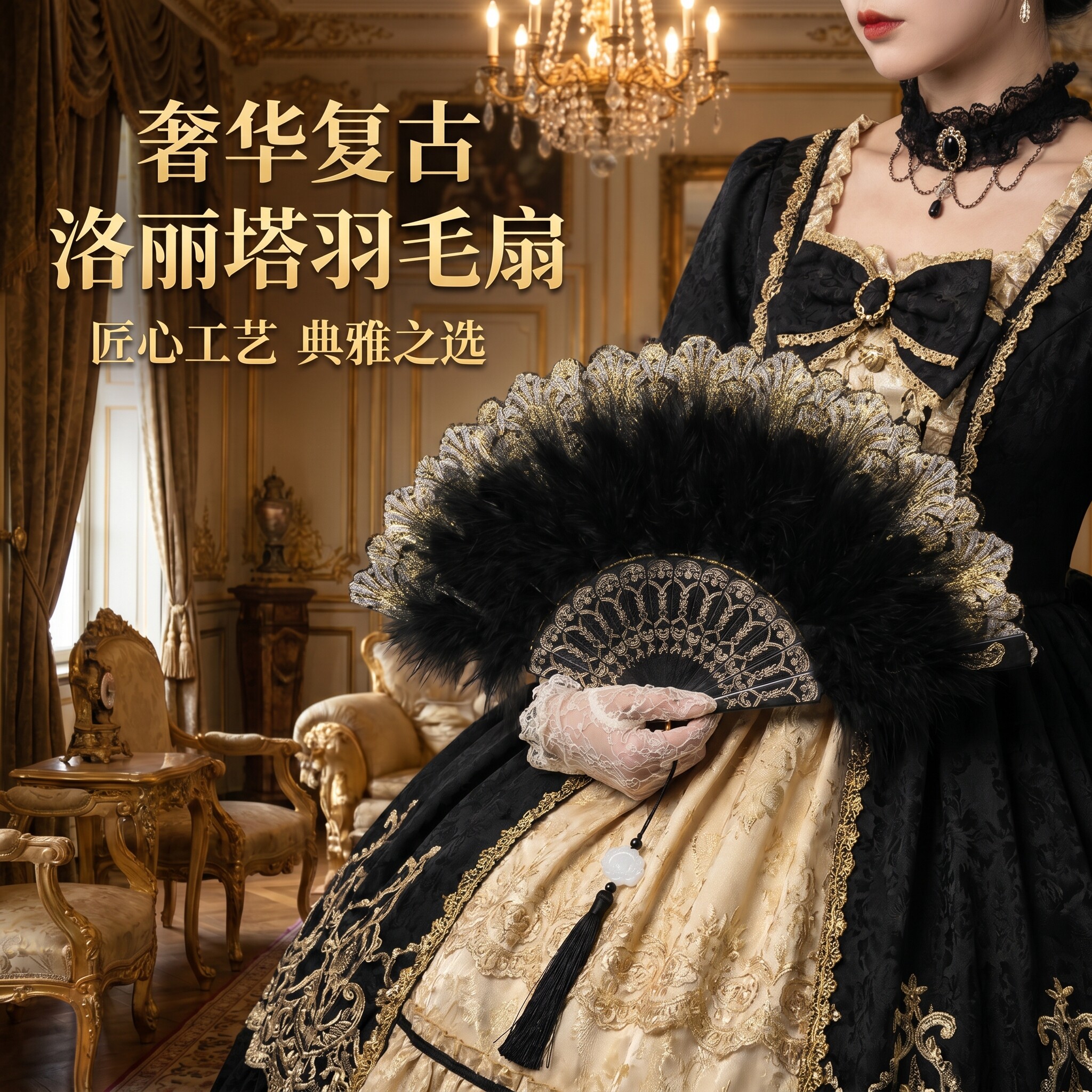 折叠扇子随身携带2026新款女生旗袍汉服罗莉塔拍摄道具古风羽毛扇