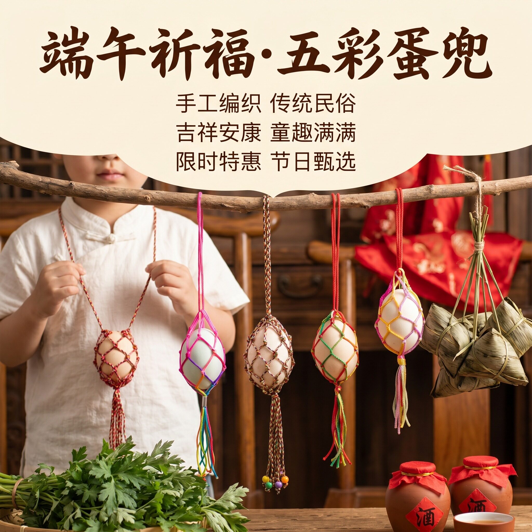 2026端午蛋兜编织绳端午节五彩绳diy材料包立夏蛋兜成品手工蛋袋