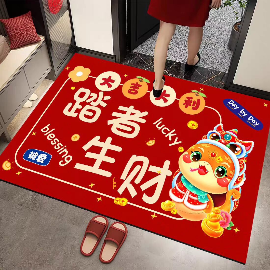 蛇年入户门地垫2025新年进门耐脏蹭土门垫脚踏垫红色喜庆地毯防滑