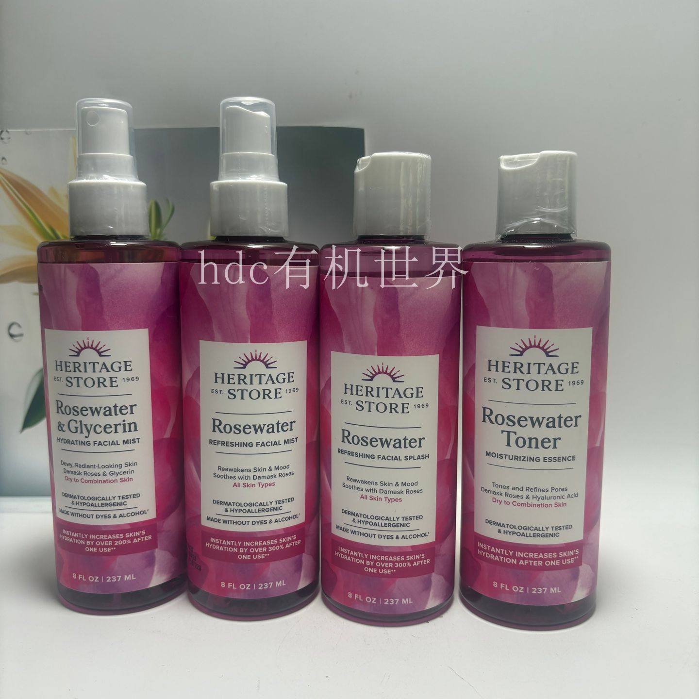 现货美国Heritage Store玫瑰纯露水甘油保湿滋润喷雾爽肤水237ml