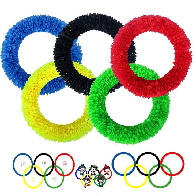硬圈钢丝布艺加密半圆圆形运动会开幕式花环奥五环一组包邮定制