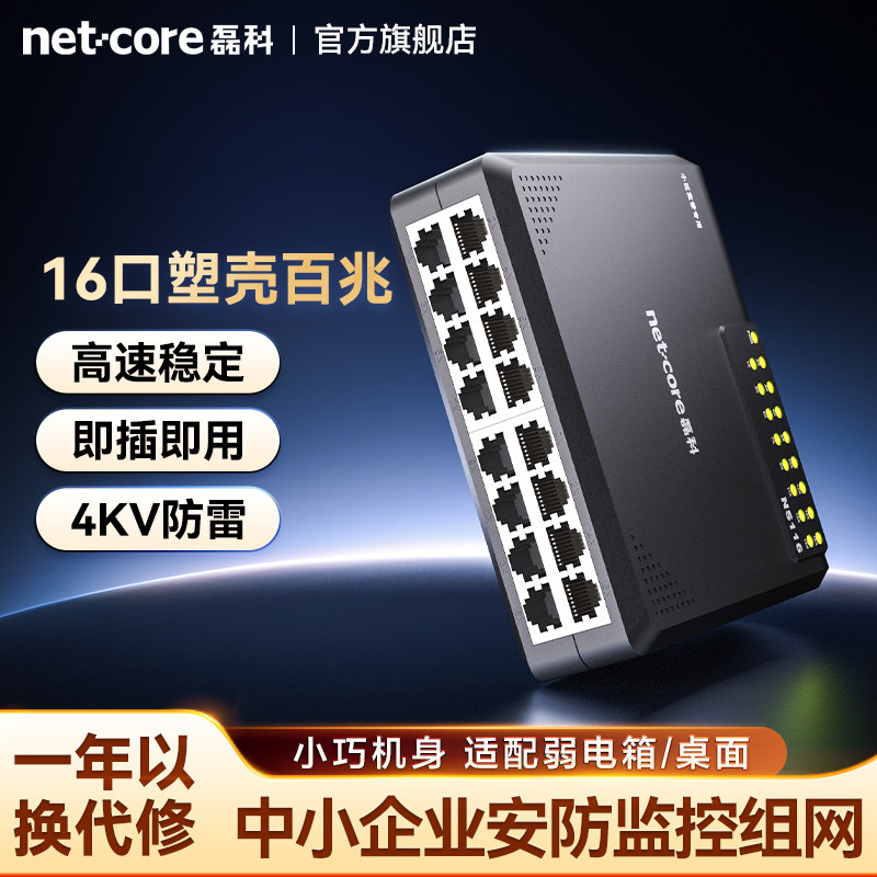 磊科NS116 百兆16口交换机高速家用网络集线器企业办公监控交换分流器网线分线器性能稳定防雷