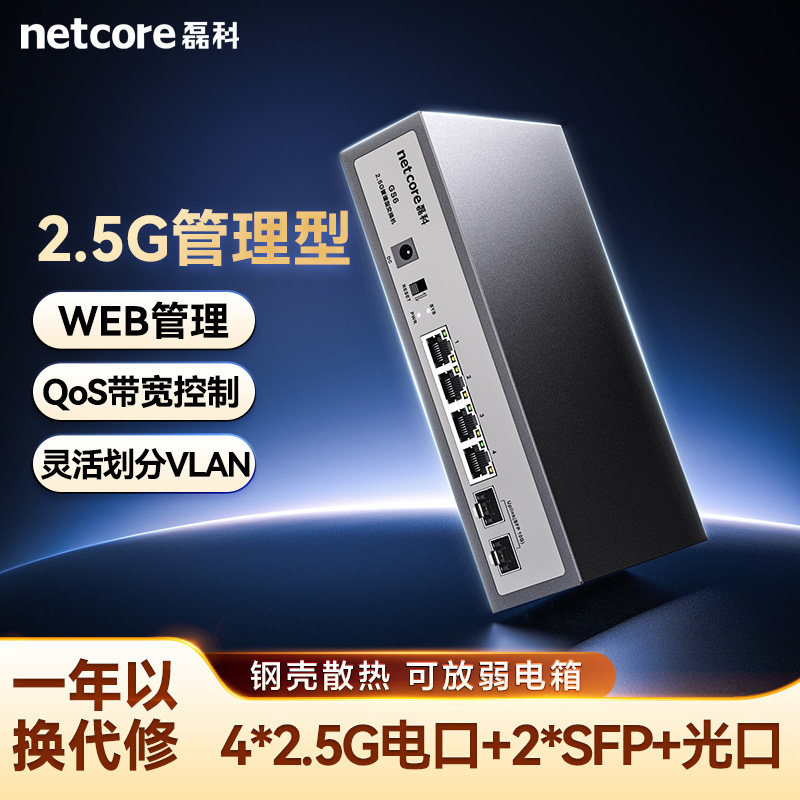 磊科2.5G交换机4/8网口+10G万兆SFP+光口兼容千兆家用WEB管理型监控网线高速NAS即插即用可放弱电箱机架式GS6