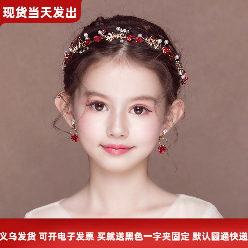 儿童公主发饰红色花环女童生日头花韩式玫瑰头饰花童礼服演出配饰