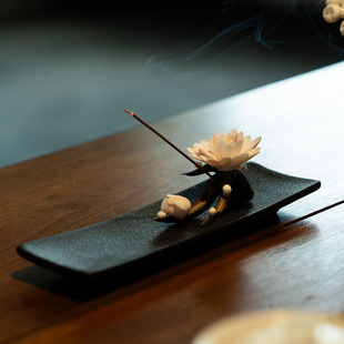 陶瓷手捏牡丹花香座香炉线香底座香插家用室内书房毛笔笔搁摆件