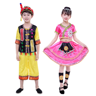 中国风幼儿童德昂族舞台演出服装男女款小学幼儿园56个民族表演服