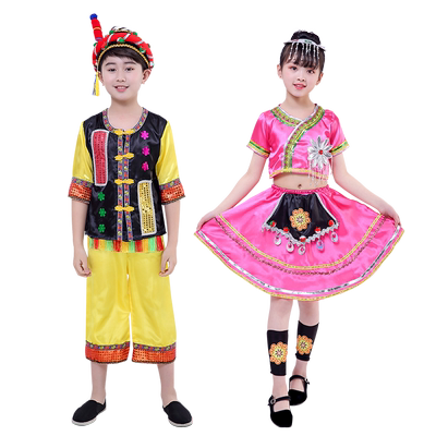 德昂族舞台女童小学幼儿园表演服