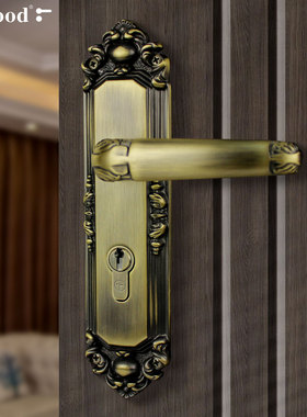 世连泰好铜锁简欧式黄铜家用室内静音门锁卧室木门房门把手SM2433