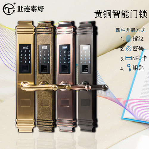 世连泰好黄铜实心指纹密码门锁