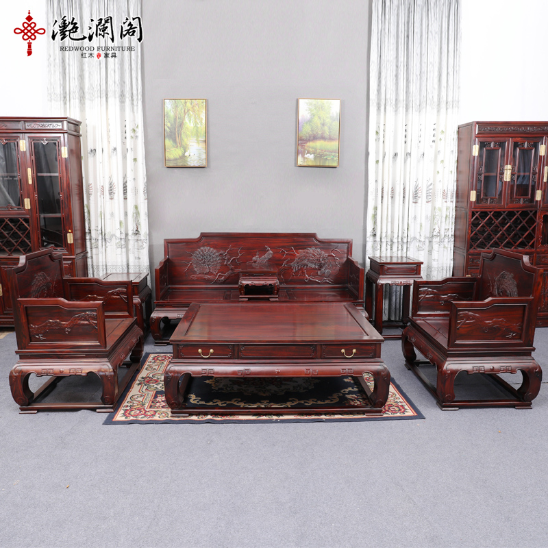 红木沙发 印尼黑酸枝花鸟宝座沙发 阔叶黄檀实木沙发中式客厅家具|ruв категории жилой мебели, комплект мебели, гостиная мебель, диван + чайный стол - от Buy2taobao.com для оказания профессиональной услуги покупки агента Taobao