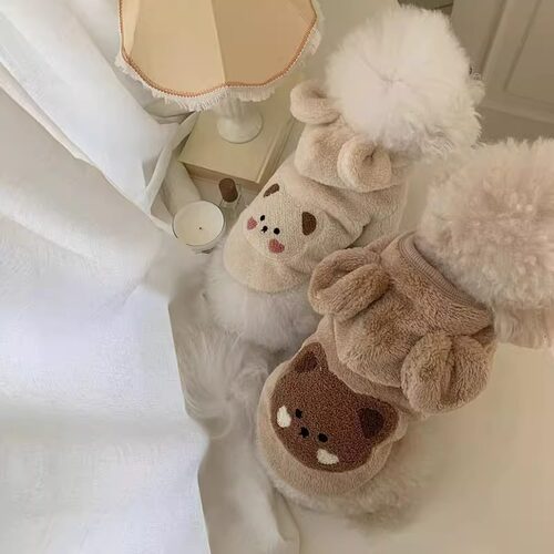 秋冬季小熊连帽韩版可爱卡通比熊泰迪狗衣服猫咪保暖宠物两脚绒衣