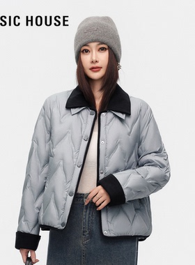 百家好冬季新款90白鸭绒轻薄百搭时尚短款羽绒服女撞色领保暖外套