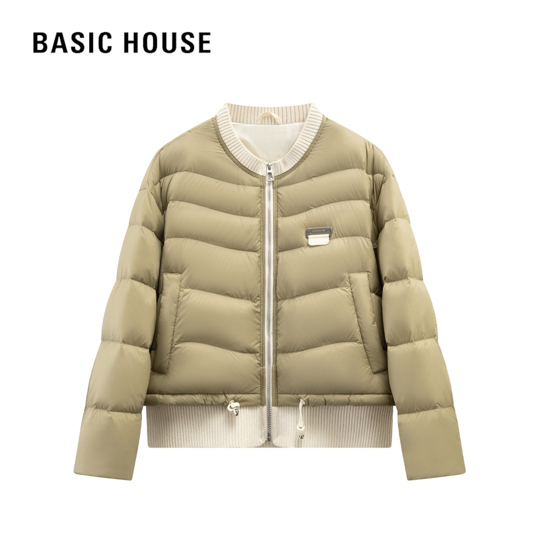 百家好轻薄拼接90绒羽绒服女