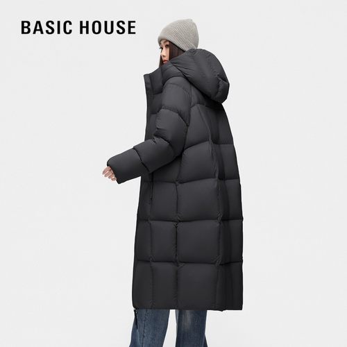 百家好90白鸭绒过膝长款羽绒服