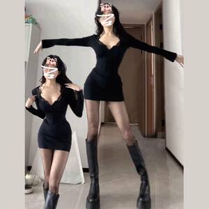 法式黑色针织连衣裙子女秋冬2025新款纯欲风高级感内搭打底包臀