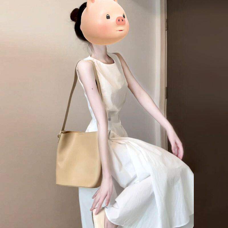 法式白色无袖背心连衣裙子女夏2025年新款高级感收腰显瘦气质长