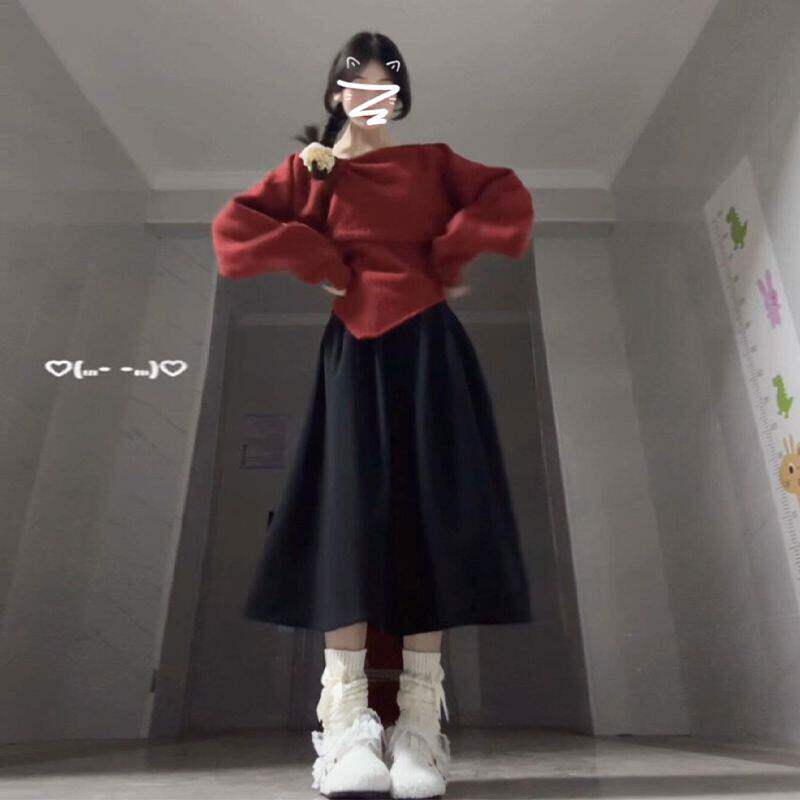 新年红色毛衣针织连衣裙子女2025新款春季小个子穿搭一整套装裙