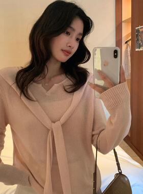 柠檬绿茶-纸片人～天爽亚麻假两件披肩针织衫00-8108