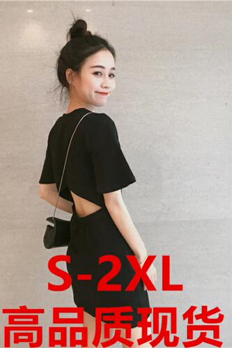 Summer Korean women's open back Hepburn small black dress shows thin retro Yamamoto first love skirt temperament dress