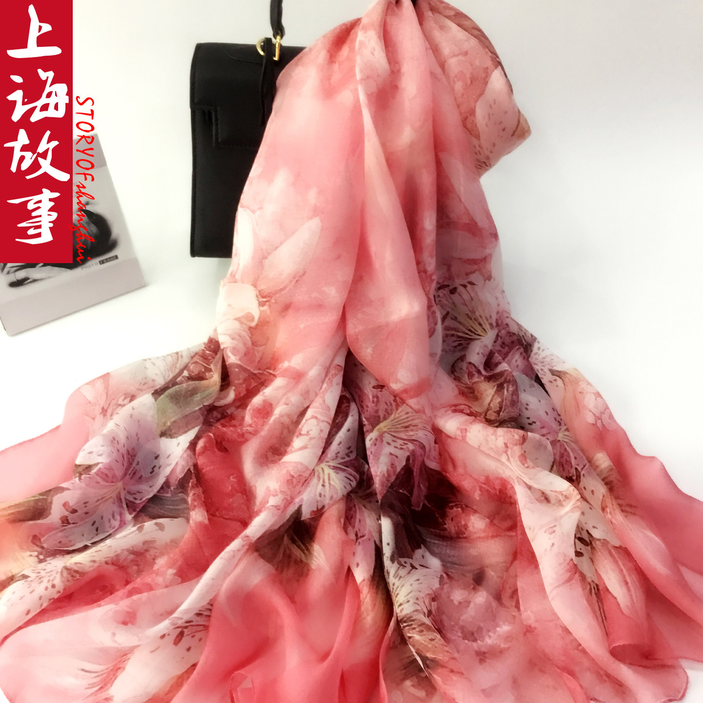 上海故事100%桑蚕丝丝巾妈妈款送礼女真丝围巾礼盒装纱巾披肩外搭