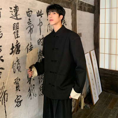 春秋新中式盘扣卷边袖外套夹克