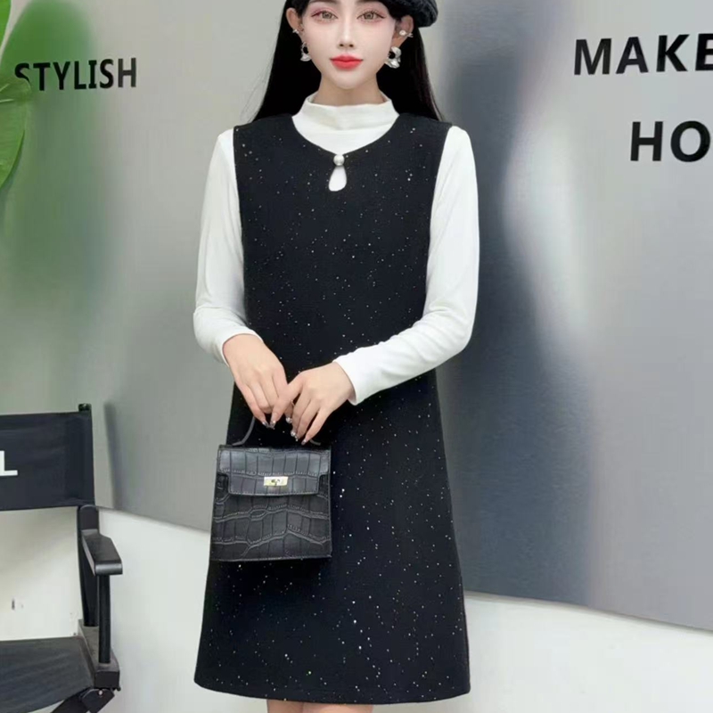 中长款无袖背心裙女春秋坎肩裙