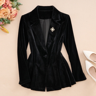女2026春秋新款 西服西装 短款 收腰OL职业装 外套 修身 高端金丝绒套装