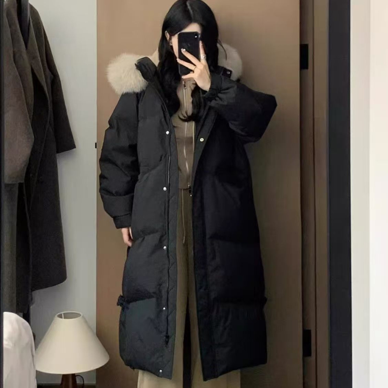 中长款宽松连帽棉服女国风外套