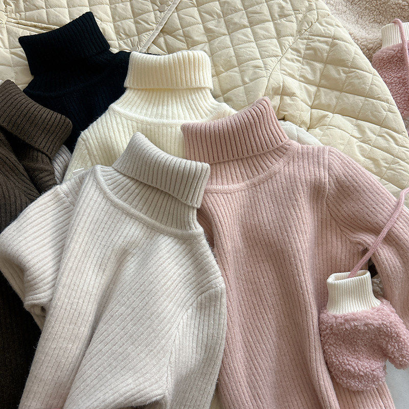 女童加绒高领毛衣2026秋冬季儿童男童加厚一体绒针织衫打底衫套头