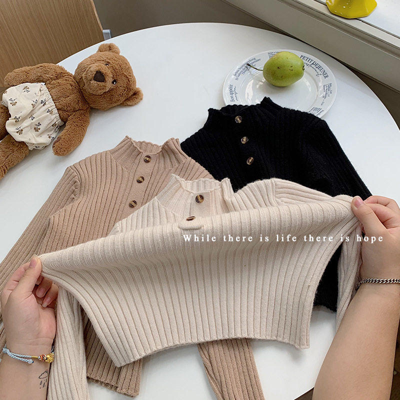 韩系女童针织衫春秋季2026新款洋气宝宝黑色软糯儿童打底毛衣纯色