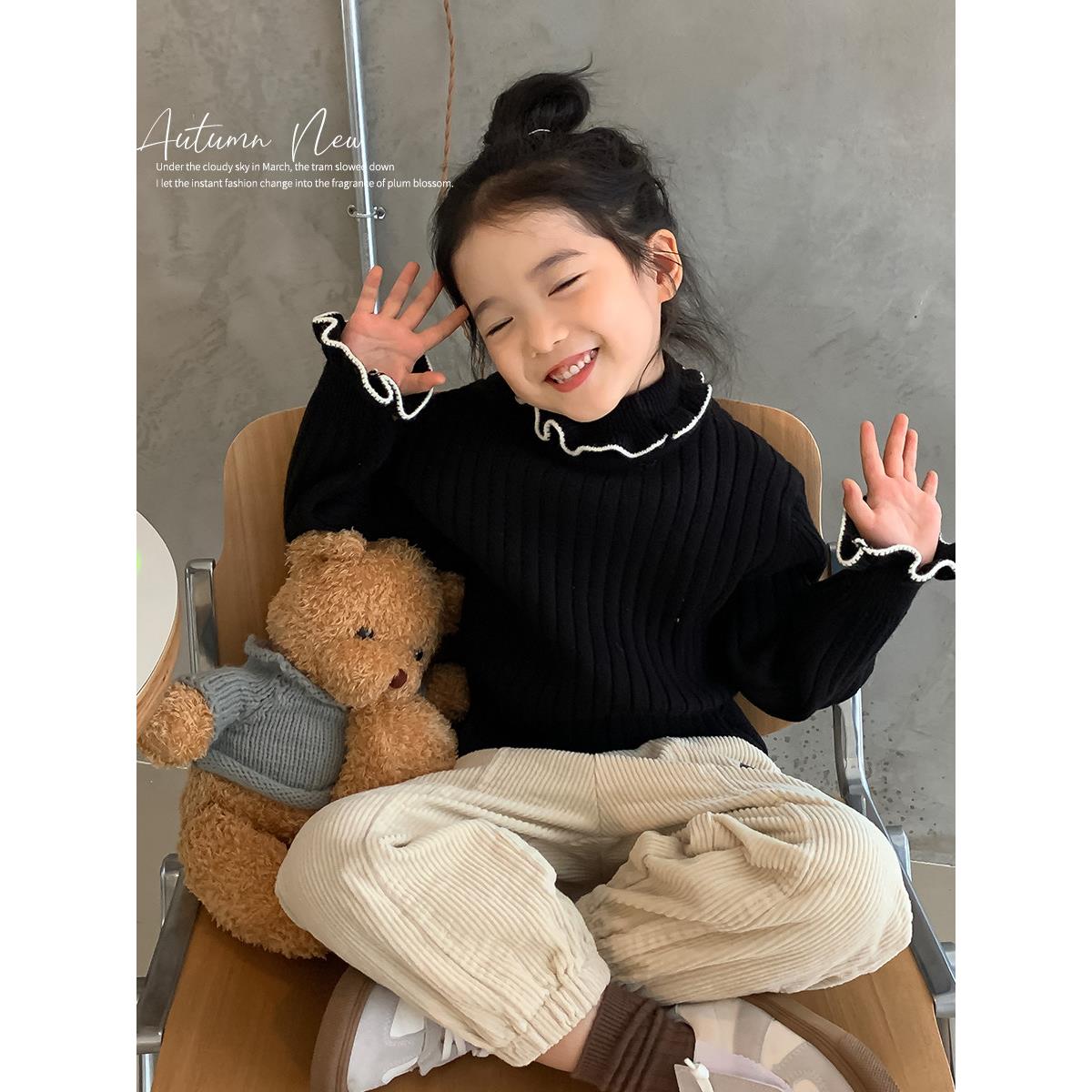 女童毛衣秋冬2026新款儿童高领加厚上衣女宝宝冬装黑色打底衫纯色