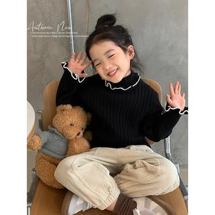 女童毛衣秋冬2026新款儿童高领加厚上衣女宝宝冬装黑色打底衫纯色