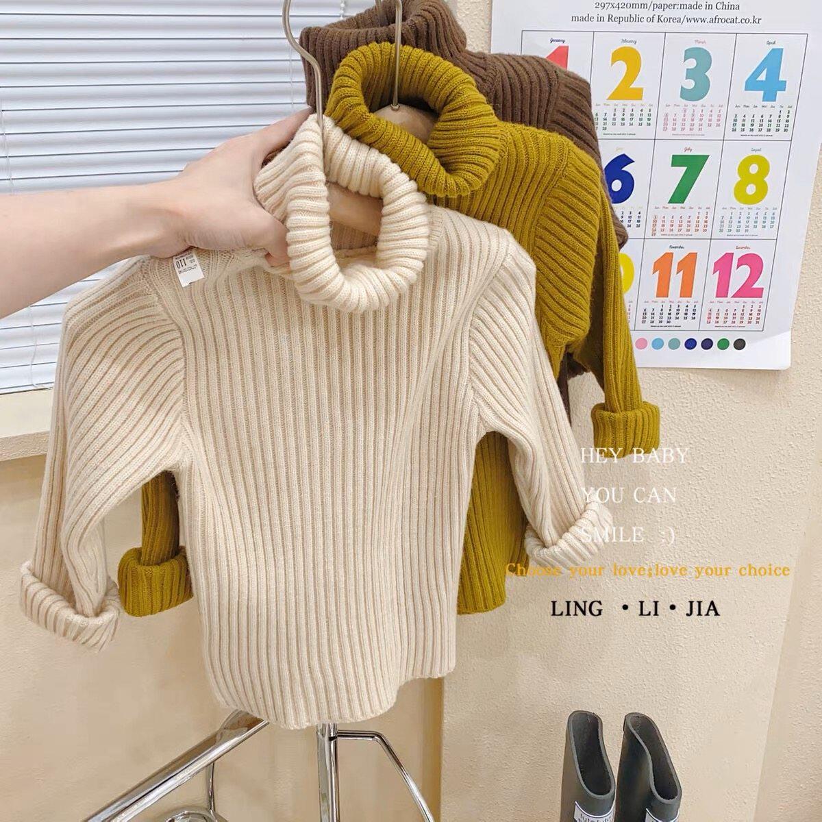 韩国童装儿童毛衣25秋季冬新男女童纯色坑条毛衣宝宝高领弹力线衫