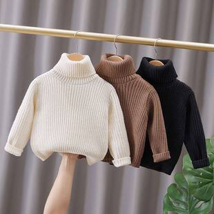 儿童毛衣2026加绒加厚男童冬款高领纯色针织上衣男孩洋气打底韩版