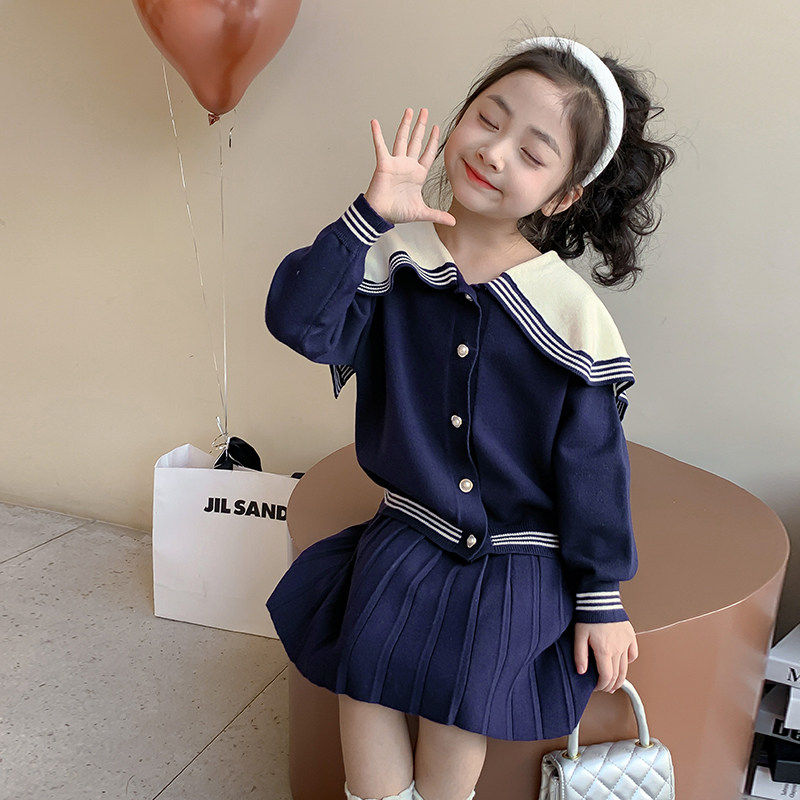 女童学院风套装裙子2026新款洋派儿童春秋款女孩百褶裙两件套毛衣