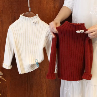 女童毛衣秋冬季2026高领儿童内搭针织衫女宝宝冬装保暖打底衫加厚