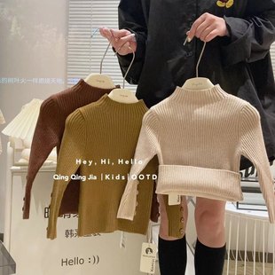 儿童毛衣女款秋冬季2026女童中小童修身弹力高领打底衫针织衫加厚