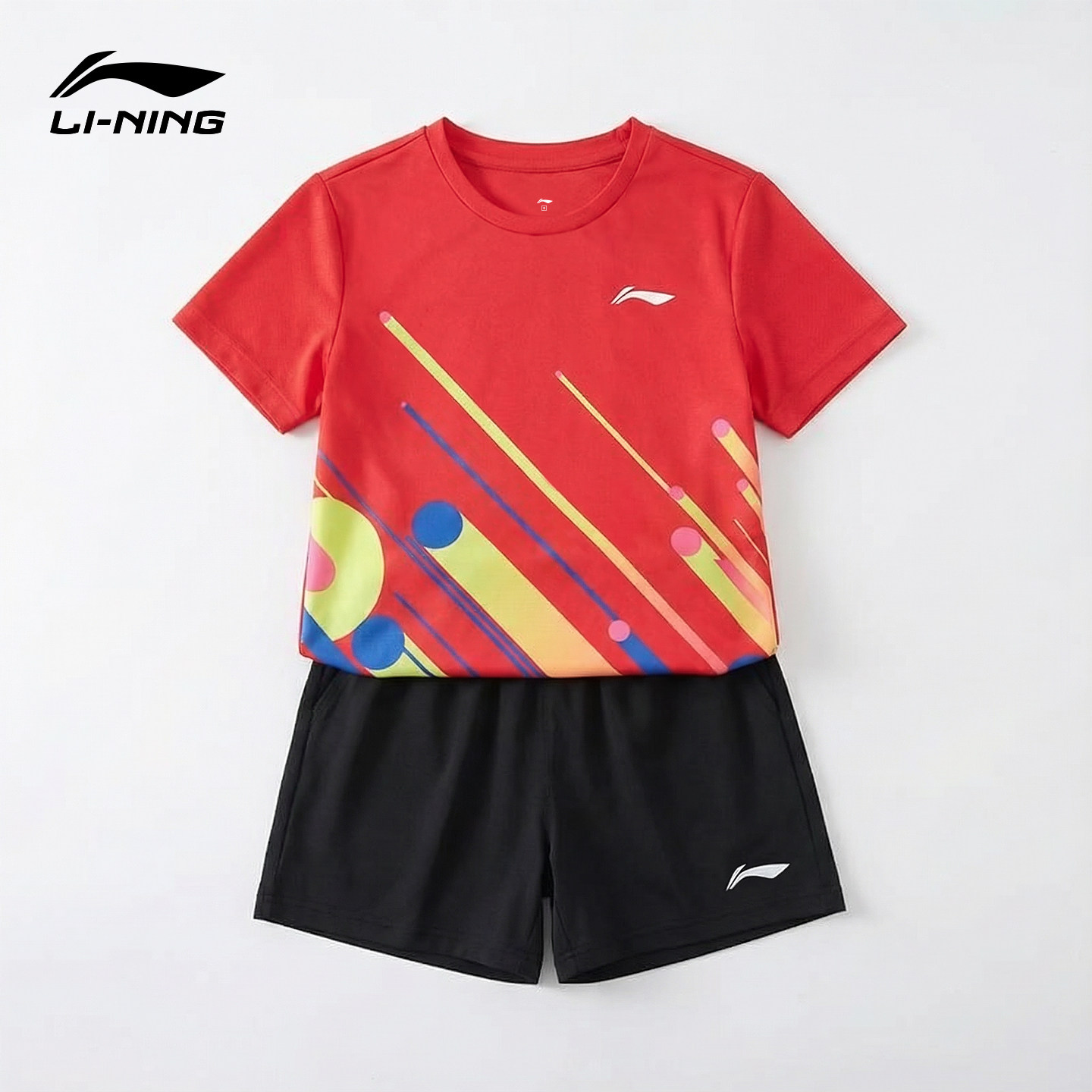 李宁儿童运动速干套装男女童短袖速干透气羽毛球乒乓球比赛训练服