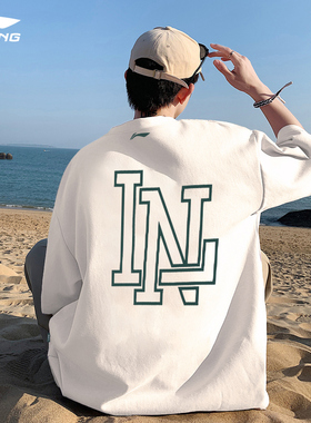 李宁短袖男士夏季2026新款休闲半袖白色圆领宽松体恤情侣纯棉t恤