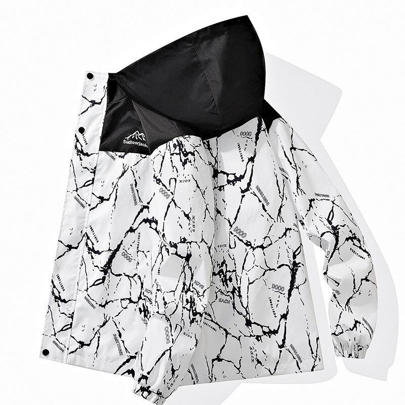 春秋季男士外套潮流百搭迷彩夹克男休闲薄款宽松连帽男装上衣褂子