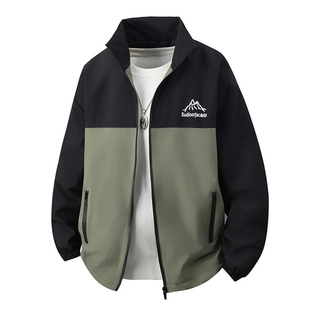 春秋男士外套休闲运动立领夹克男防风防水冲锋衣薄款宽松男装褂子