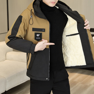 棉服 连帽棉袄防风防水冲锋衣保暖男装 加绒加厚男士 棉衣外套秋冬季