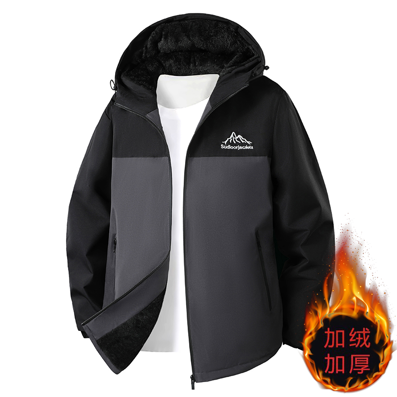 加绒加厚男士外套秋冬季休闲夹克