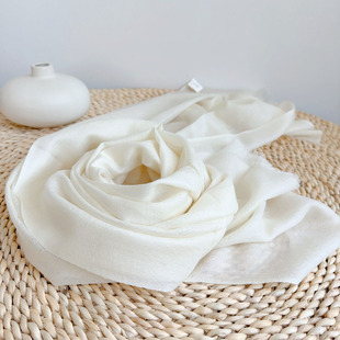 80支羊毛本白色 长款围巾披肩植物染蓝染色用胚布白丝巾