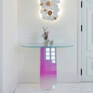 意大利GLAS霓虹闪光彩色玻璃边桌边几不规则玄关靠墙边几客厅桌子