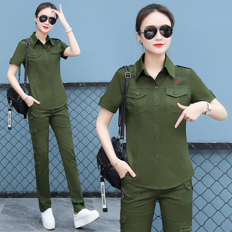 春夏秋新款军绿短袖衬衫女迷彩工装长裤军绿两件套修身迷彩服套装,女装/女士精品,衬衫,淘宝优惠券,粉丝福利购,淘宝优惠卷