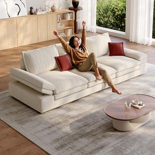 拉芙菲可拆洗帆船雪尼尔布艺沙发奶油风棉麻直排羽绒客厅沙发