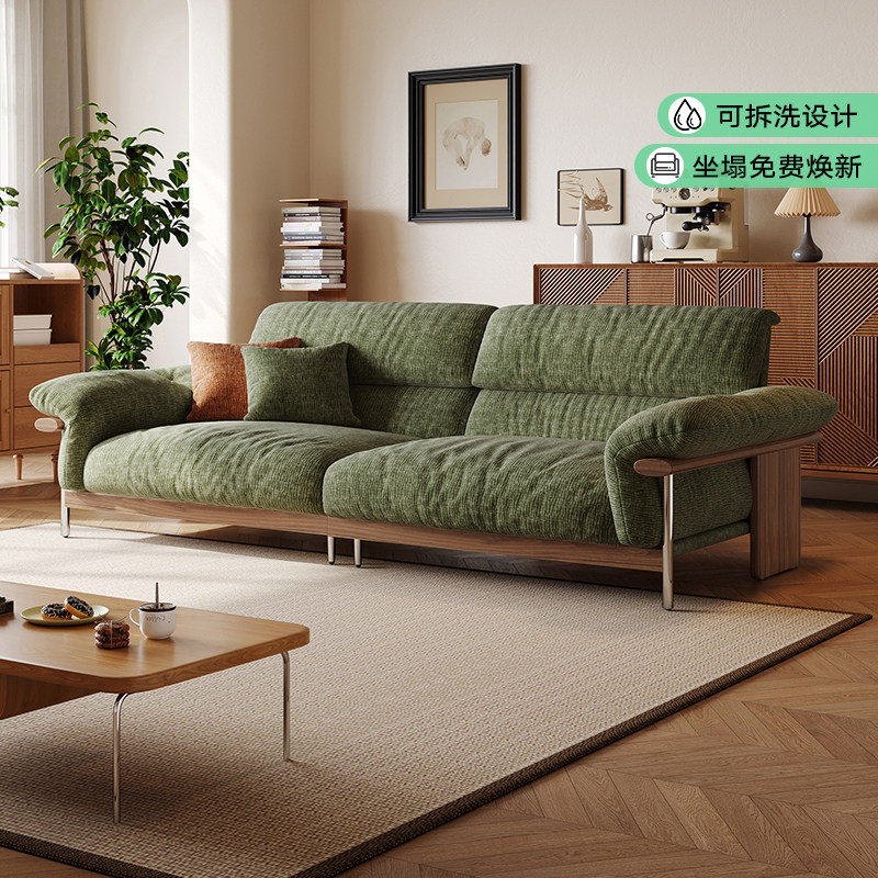 拉芙菲原木风可拆洗棉麻布艺沙发北欧小户型客厅白蜡木雪尼尔沙发