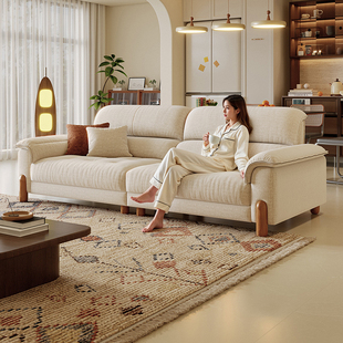 拉芙菲雪尼尔可拆洗布艺沙发中古风现代奶油风实木原木风客厅沙发